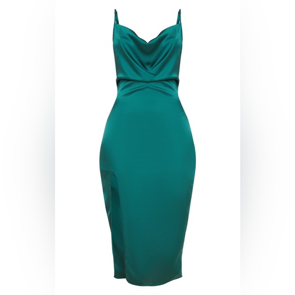 PrettyLittleThing Emerald Green Strappy Satin Cowl Midi Dress size 4 in EUC - Picture 5 of 12